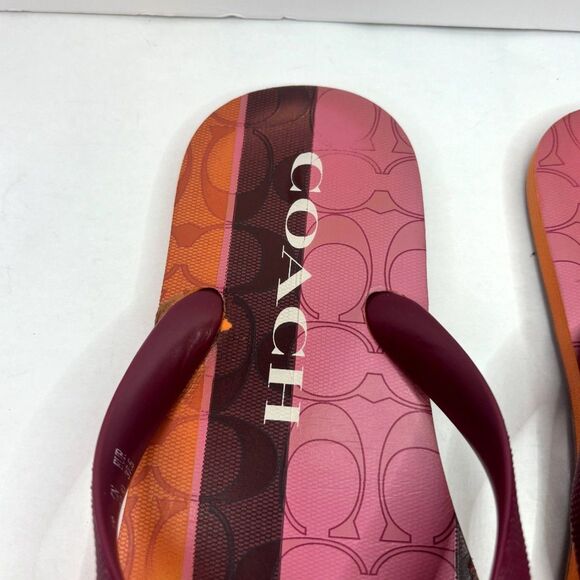 Coach Zack Multicolor Monogram Flip Flop Sandals Womens Comfy Pink Orange Stripe - Picture 6 of 10